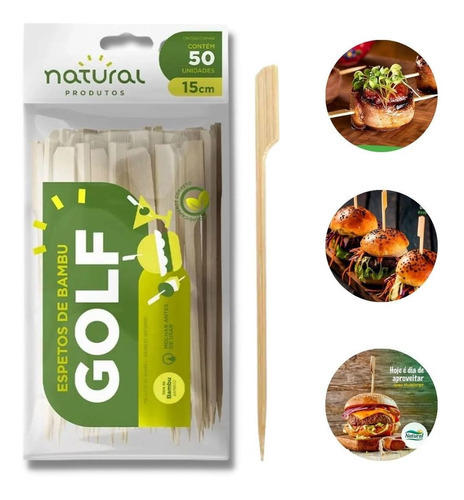 Espeto Palito Bambu Golf P/ Hamburguer 15cm 250und - Natural