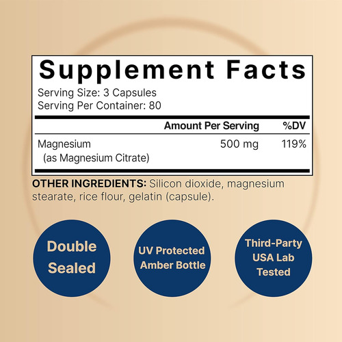 Citrato De Magnesio Magnesium Citrate 180 Capsulas De Eeuu