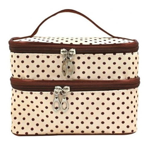 Cosmetiquera Doble Neceser Maquillaje Dama Bolsa Color Crema