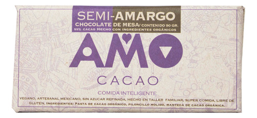 Chocolate De Mesa Semi Amargo Orgánico 90gr C/u Caja 12