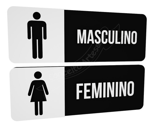 Placa Sinalização Preta Banheiro Feminino Masculino Clinica