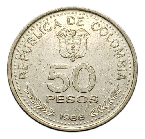 Moneda 50 Pesos Colombia 1988 Año Pequeño Pieza 1854