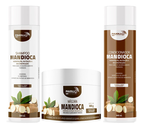  Kit Shampoo + Condicionador + Máscara Mandioca 300ml Paiolla