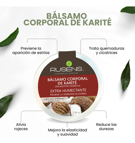 Bálsamo corporal de kárite 240g Rusens - Crema Extra Humectante