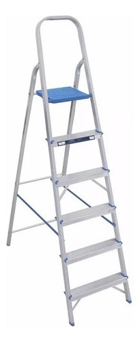 Escada Aluminio 6d Alumasa Cor Prata e Azul