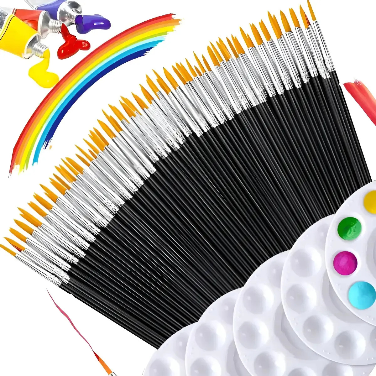 Set 50 Pinceles Para Acrílicas Gouache Acuarela Oleo Dibujo Cerdas Negro Puntiaguda