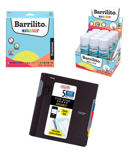 Cuaderno Five Star Advance + Colores + 12 Lapices Adhesivos Color Negro