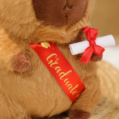 Muñeco Capibara Graduación 25 Cm, Juguete Peluche P Color Marrón