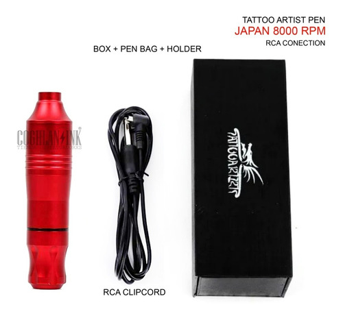Imagen 1 de 8 de Tattoo Pen 8000 Rpm Japón Rca + Clip + Base + Funda Red
