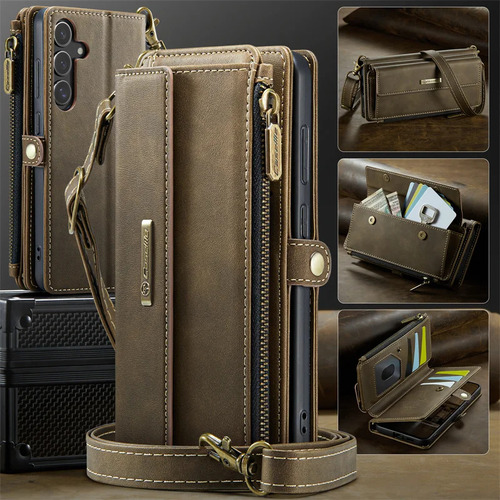 Funda Tipo Cartera Con Cierre De Piel Con Cordón Para Samsung Galaxy S25 Edge S24 Fe S23 Plus S22 Ultra S21 A16 A56