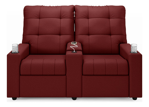 Poltrona Reclinável 2 Lugares Baú Usb Haifa Veludo Vermelho