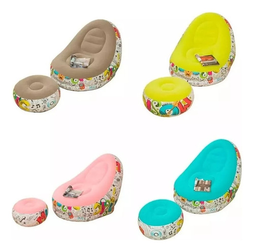 Sillón Inflable Puff Tumbona Con Reposa Pies