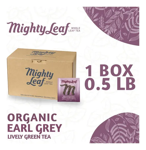 Té Oscuro Mighty Leaf Té Earl Grey Orgánico, 100 Bolsitas De