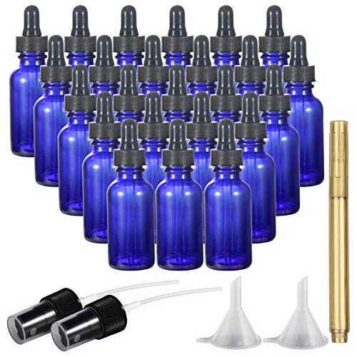 Set De 24 Botellas Gotero De Vidrio Azul Cobalto De 30ml