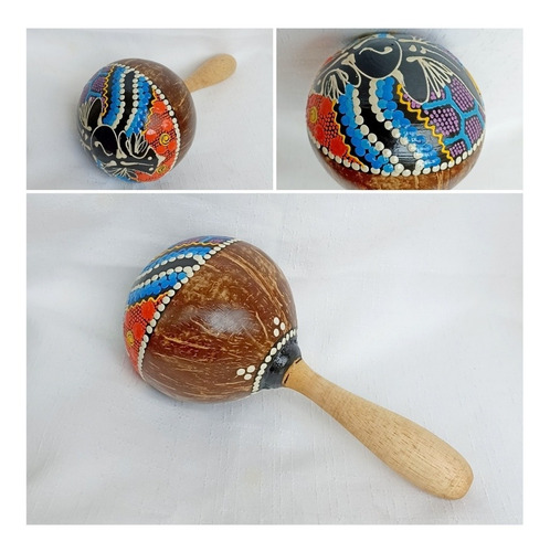 Imagen 4 de 4 de Maraca De Coco Pintada