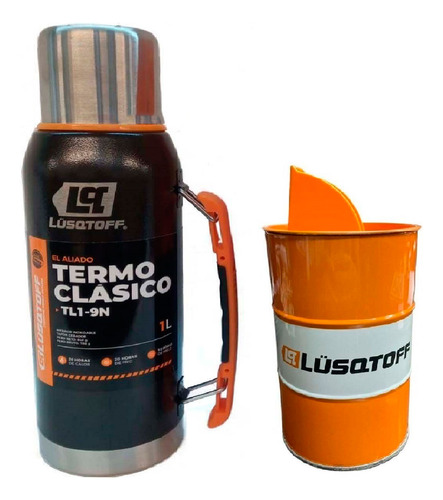 Termo Acero Inox 1 Litro Lusqtoff Negro Frio Calor + Yerbera