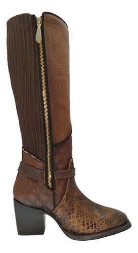 Bota Vaquera Dama Cuadra Casual Piel Pitón Plunge Cd Vegetal