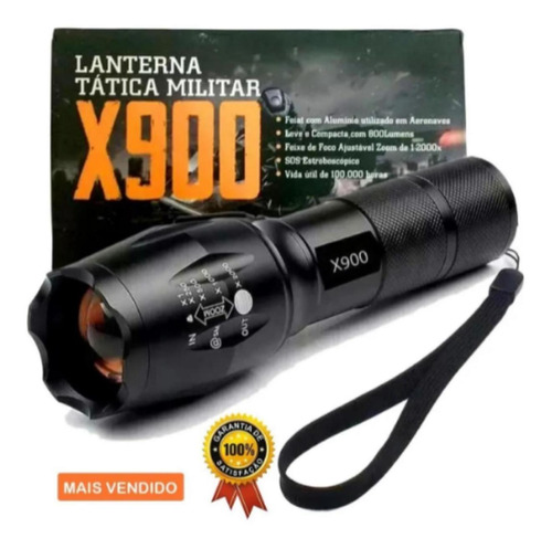 Lanterna X900 Zoom Tática Aventura Sos Recarregável