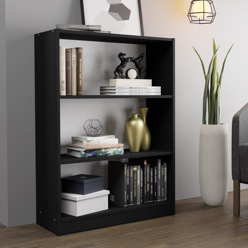 Estante Livros Home Sala Madesa 6907 Com 3 Nichos - Preto