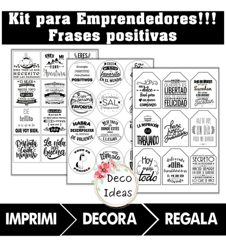 Imagen 3 de 5 de Kit Imprimible 06 Frases Motivadoras Stikers Tag Topper