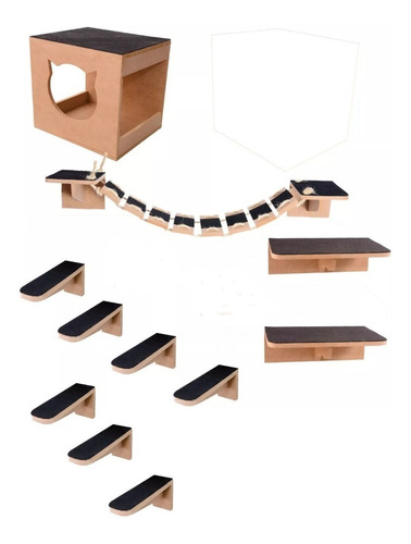 Kit Play Nicho Gatos Toca,escada,ponte,prateleira 11 Pcs Mdf