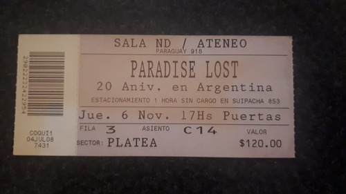 Lote Coleccion X 2 Entradas Recital - Paradise Lost - Bs. As (Usado)