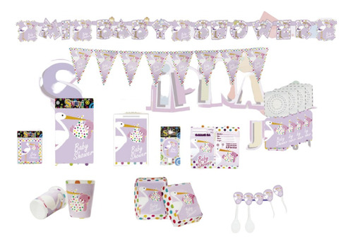 Kit Set  Decoración Baby Shower Niña Lila  Económica