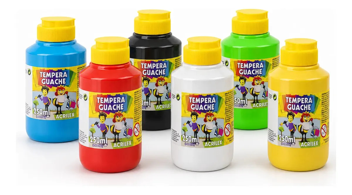 Tinta Guache 250ml Acrilex Tempera Profissional Com 6 Cores -