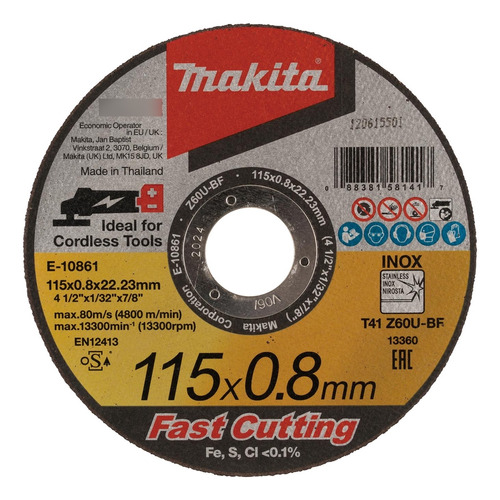 Disco De Corte Acero Inox 4 1/2''x0,8mm  Makita