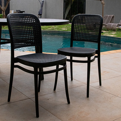 Kit 4 Cadeiras Jantar Design Rattan Amis Lola Empilhável Top Estrutura Da Cadeira Preto Assento Preto