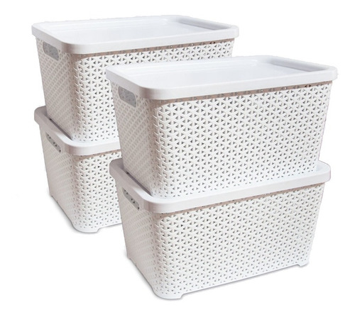 Canastos Organizador Plastico Apilable Ratan Mediano Tapa X4