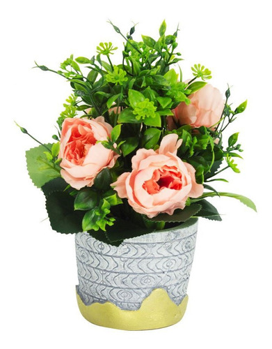 Maceta Decorativa Con Rosas Flores Artificiales Plantas