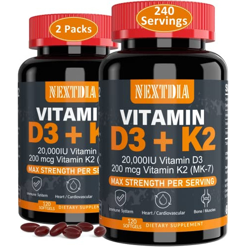 Vitamina D3 20,000 Iu + K2( Mk7 ) 200mcg - Una Vez 7rgfv