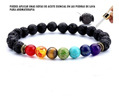 Imagen 4 de 5 de Pulsera 7 Chakras Piedra Volcanica