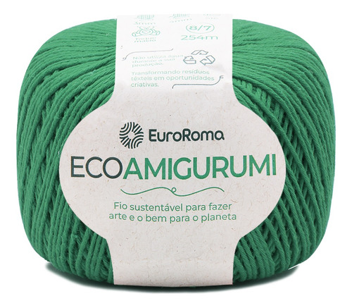 Fio Ecoamigurumi Euroroma 254mts 160g 254mts Crochê Tricô Cor 0803- Verde Bandeira