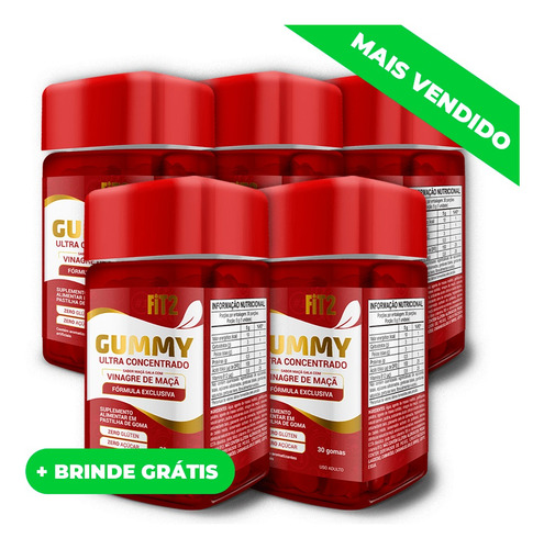 5 Gummy Ultra Em Goma + 5 Shot Vinagre De Maçã + Detox Green