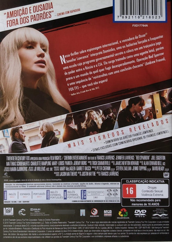 Operação Red Sparrow Dvd Jennifer Lawrence Joel Edgerton (Usado)
