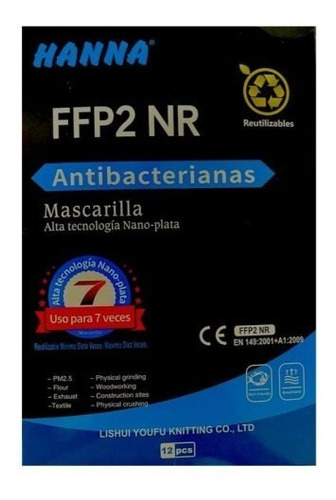 Mascarilla Kn95 Antibacteriana Reutilizable Nano-plata 12un