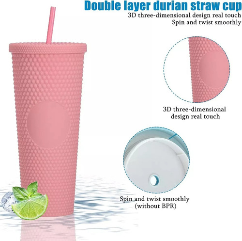 Vaso Doble Pared 24oz/710ml Con Tapa Y Popote