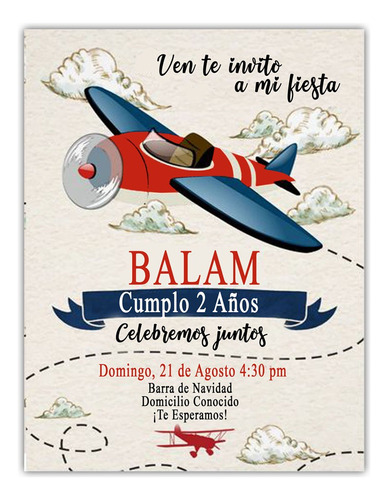 35 Invitaciones En Físico Y 1 Digital De Aviones