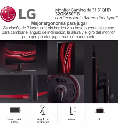 LG 32GK650F-B Monitor de juegos QHD de 32 pulgadas con frecuencia de  actualización de 144 Hz y tecnología Radeon FreeSync, negro