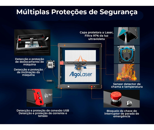 Gravadora Laser Algo Delta 22w Grava Inox