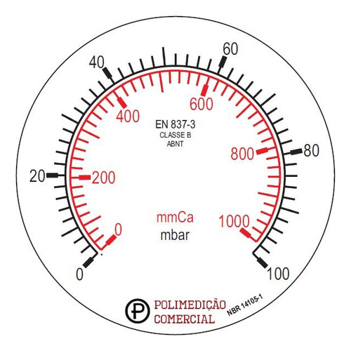 Manômetro Baixa Pressão Visor 63mm Escala 0-1000 Mmca R 1/4