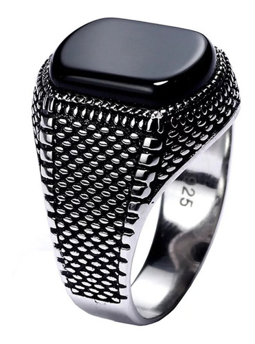 Imagen 1 de 8 de Anillo Solitario Caballero De Plata 925 Con Onix Natural