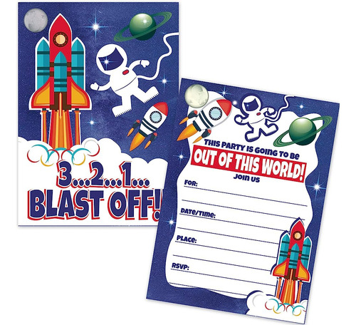 Astronaut Rocket Ship Kids Birthday Party Invitations (20 Cu