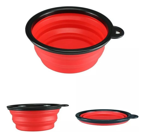Plato Portatil Plegable Silicon Mascota 450ml Perro Gato Rojo