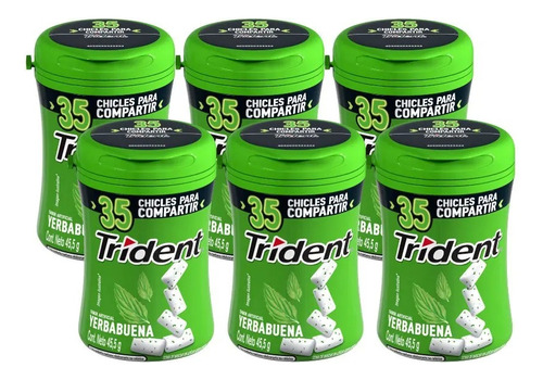 Chicle Trident Sabor Verde Sin Azúcar (6 Frasco Con 35 Uni).