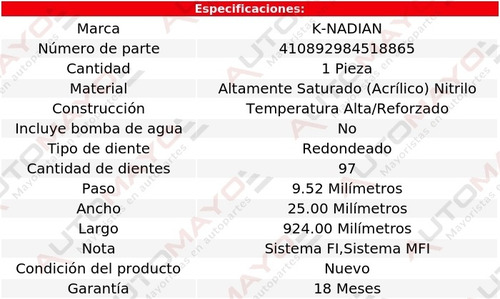 Banda Distribucion K-nadian Pontiac Firefly L4 1.3l 97-00