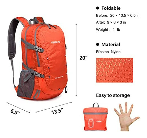 Vimapo Mochila De Senderismo Plegable 40l, Mochila De Viaje