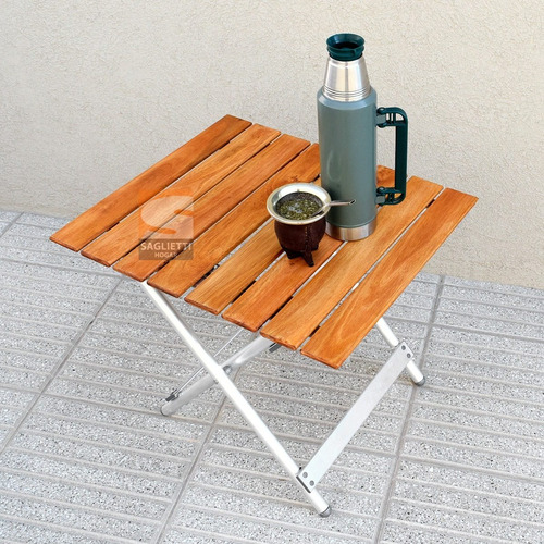 Imagen 8 de 10 de Mesa Plegable Ratona Aluminio Madera 60x50 Balcon Jardin